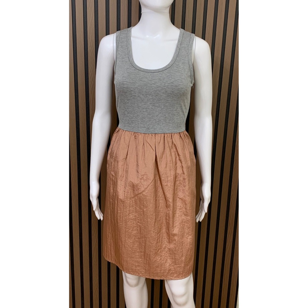 THML Women's Mixed Media Sleeveless Dress Gray Pink Metallic Tie Back M‎